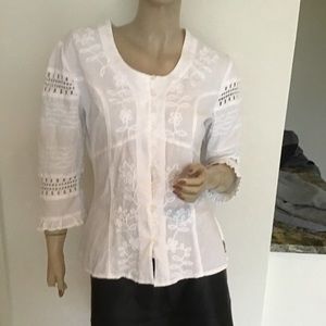 Scully Western Peru Cotton White Lace Embroidered Cowgirl Shirt Blouse S 4 6‎